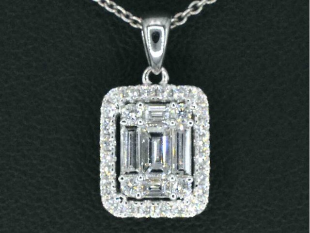 Witgouden hanger met natuurlijke diamanten en emerald shape in het midden, excl. ketting - afbeelding 1 van  7
