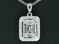 Witgouden hanger met natuurlijke diamanten en emerald shape in het midden, excl. ketting - afbeelding 1 van  7