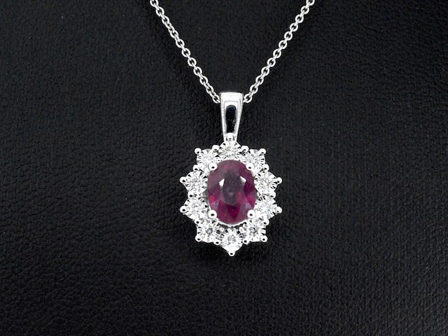 Witgouden hanger met natuurlijke diamanten en robijn, excl. ketting - afbeelding 1 van  11