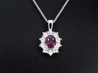 Witgouden hanger met natuurlijke diamanten en robijn, excl. ketting - afbeelding 1 van  11