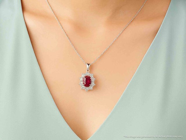 Witgouden hanger met natuurlijke diamanten en robijn, excl. ketting - afbeelding 4 van  11