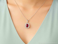 Witgouden hanger met natuurlijke diamanten en robijn, excl. ketting - afbeelding 4 van  11