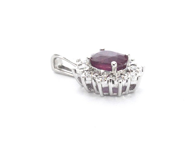 Witgouden hanger met natuurlijke diamanten en robijn, excl. ketting - afbeelding 6 van  11