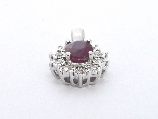 Witgouden hanger met natuurlijke diamanten en robijn, excl. ketting - afbeelding 8 van  11