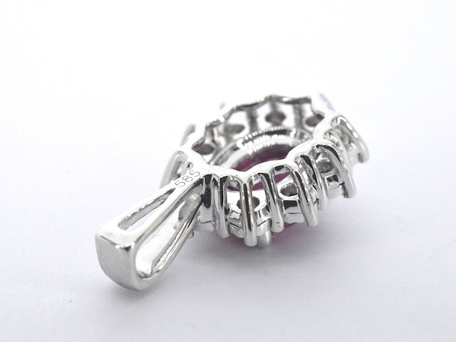 Witgouden hanger met natuurlijke diamanten en robijn, excl. ketting - afbeelding 9 van  11