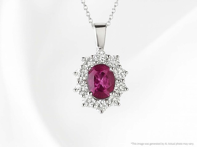 Witgouden hanger met natuurlijke diamanten en robijn, excl. ketting - afbeelding 11 van  11