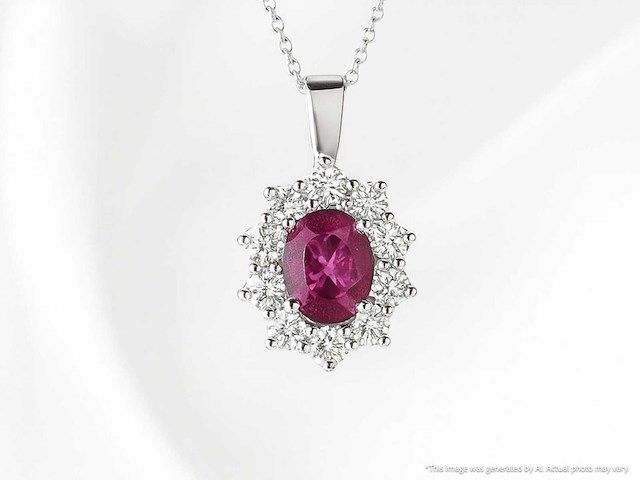 Witgouden hanger met natuurlijke diamanten en robijn - afbeelding 2 van  10