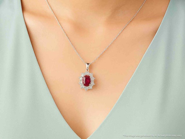 Witgouden hanger met natuurlijke diamanten en robijn - afbeelding 3 van  10