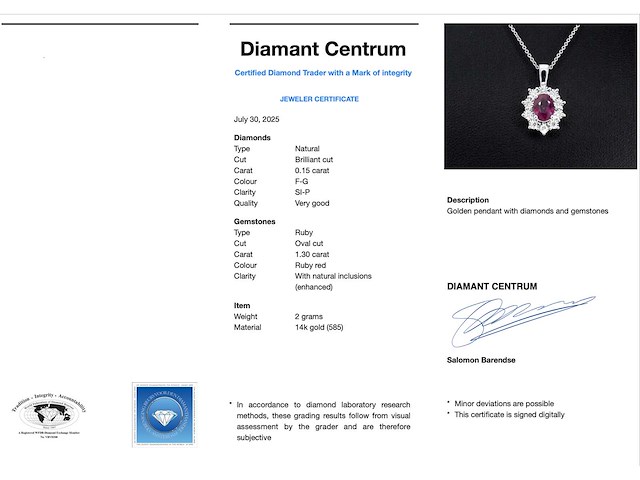 Witgouden hanger met natuurlijke diamanten en robijn - afbeelding 4 van  10