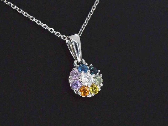 Witgouden hanger met natuurlijke diamanten en saffieren, excl. ketting - afbeelding 1 van  6