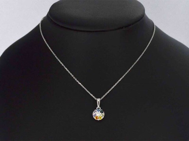 Witgouden hanger met natuurlijke diamanten en saffieren, excl. ketting - afbeelding 2 van  6
