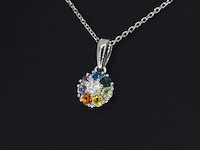 Witgouden hanger met natuurlijke diamanten en saffieren, excl. ketting - afbeelding 3 van  6