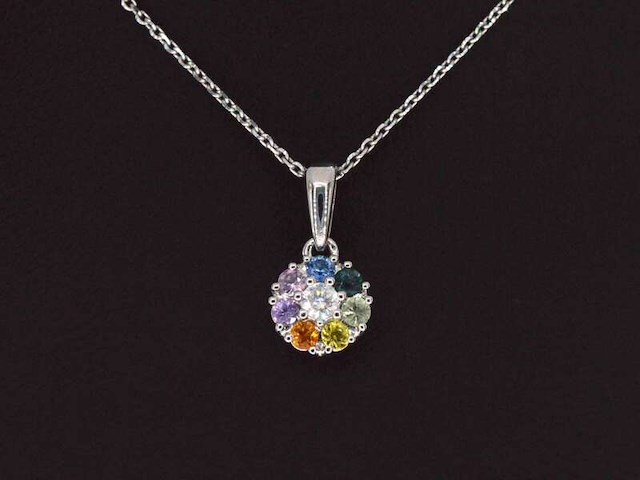 Witgouden hanger met natuurlijke diamanten en saffieren, excl. ketting - afbeelding 4 van  6