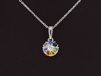Witgouden hanger met natuurlijke diamanten en saffieren, excl. ketting - afbeelding 4 van  6