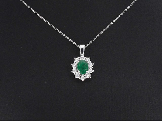 Witgouden hanger met natuurlijke diamanten en smaragd - afbeelding 2 van  9