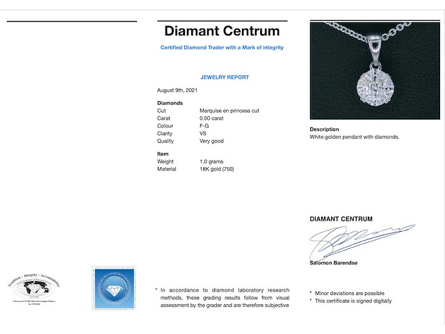 Witgouden hanger met prines en marquise geslepen natuurlijke diamanten - afbeelding 3 van  7