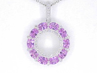 Witgouden hanger met roze saffieren en diamanten cirkelzetting - afbeelding 1 van  7