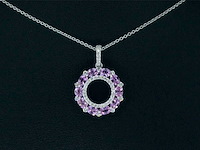 Witgouden hanger met roze saffieren en diamanten cirkelzetting - afbeelding 2 van  7