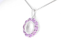 Witgouden hanger met roze saffieren en diamanten cirkelzetting - afbeelding 4 van  7