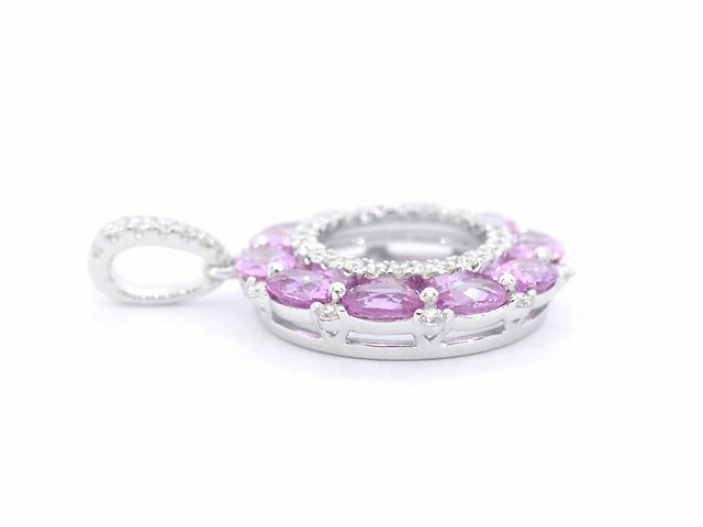 Witgouden hanger met roze saffieren en diamanten cirkelzetting - afbeelding 6 van  7