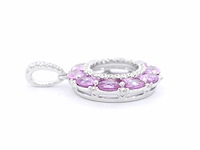 Witgouden hanger met roze saffieren en diamanten cirkelzetting - afbeelding 6 van  7