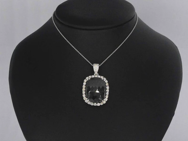 Witgouden hanger met witte en zwarte diamanten, excl. ketting - afbeelding 2 van  8