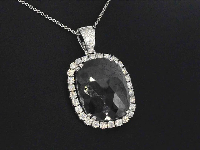 Witgouden hanger met witte en zwarte diamanten, excl. ketting - afbeelding 4 van  8
