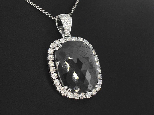 Witgouden hanger met witte en zwarte diamanten - afbeelding 1 van  7