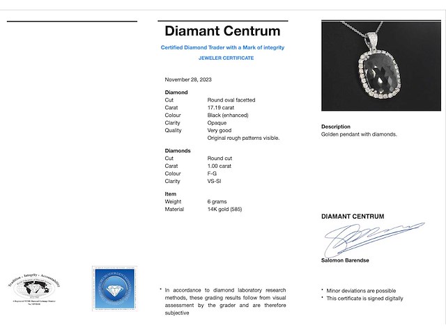 Witgouden hanger met witte en zwarte diamanten - afbeelding 3 van  7