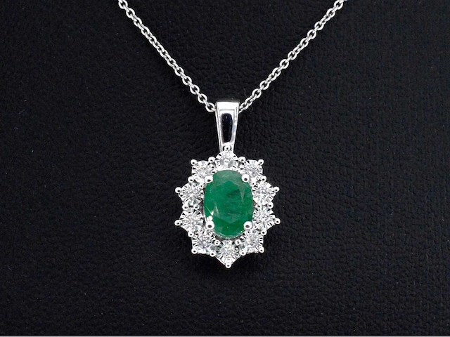 Witgouden hanger natuurlijke diamanten en smaragd - afbeelding 1 van  9