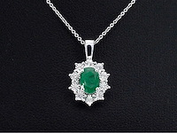 Witgouden hanger natuurlijke diamanten en smaragd - afbeelding 1 van  9