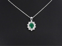 Witgouden hanger natuurlijke diamanten en smaragd - afbeelding 2 van  9
