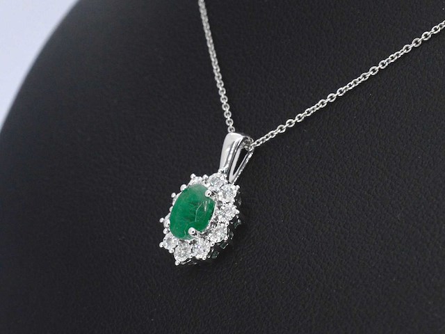 Witgouden hanger natuurlijke diamanten en smaragd - afbeelding 4 van  9