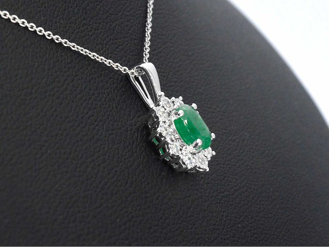 Witgouden hanger natuurlijke diamanten en smaragd - afbeelding 5 van  9