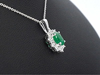 Witgouden hanger natuurlijke diamanten en smaragd - afbeelding 5 van  9