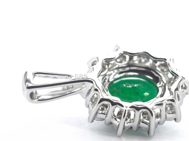 Witgouden hanger natuurlijke diamanten en smaragd - afbeelding 7 van  9