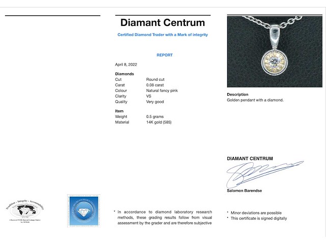 Witgouden hanger roze diamant - afbeelding 3 van  7