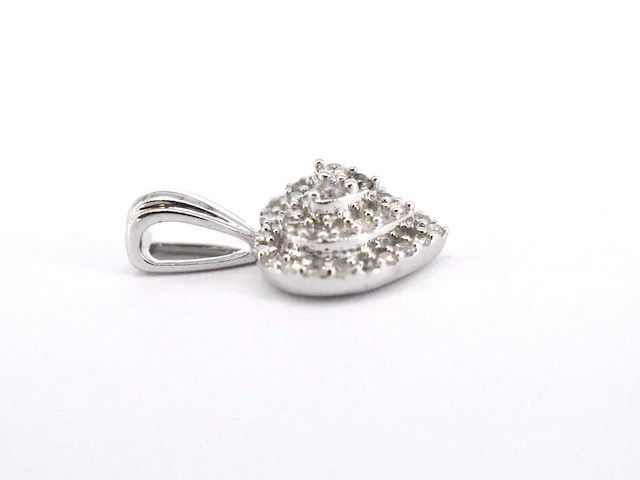 Witgouden hartvorm hanger met diamanten - afbeelding 2 van  2