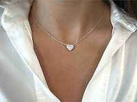 Witgouden hartvormige hanger en collier vol met diamanten - afbeelding 3 van  10