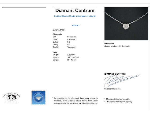 Witgouden hartvormige hanger en collier vol met diamanten - afbeelding 4 van  10