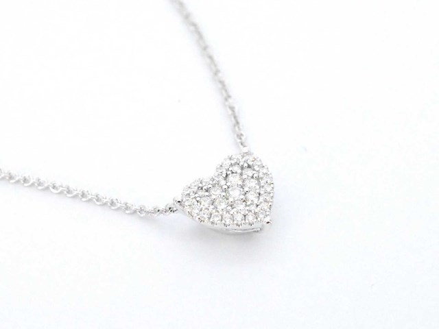 Witgouden hartvormige hanger en collier vol met diamanten - afbeelding 8 van  10