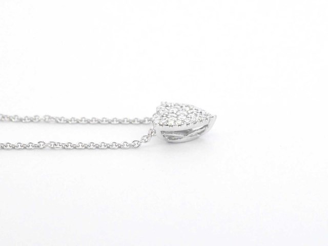Witgouden hartvormige hanger en collier vol met diamanten - afbeelding 9 van  10