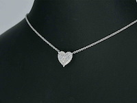 Witgouden hartvormige hanger en collier vol met diamanten - afbeelding 5 van  11