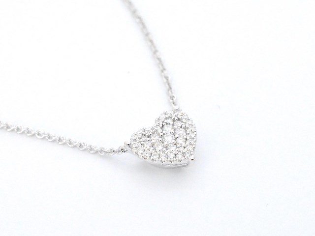 Witgouden hartvormige hanger en collier vol met diamanten - afbeelding 8 van  11