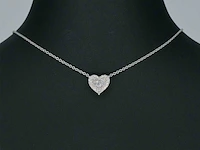 Witgouden hartvormige hanger en collier vol met diamanten - afbeelding 11 van  11