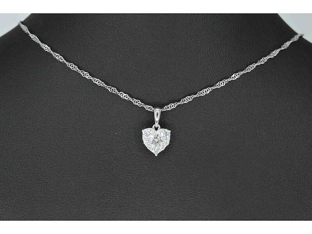 Witgouden hartvormige hanger met diamanten, excl. ketting - afbeelding 2 van  7