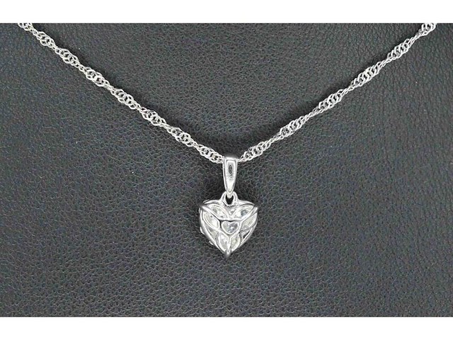 Witgouden hartvormige hanger met diamanten, excl. ketting - afbeelding 5 van  7