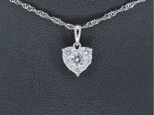 Witgouden hartvormige hanger met diamanten, excl. ketting - afbeelding 1 van  7