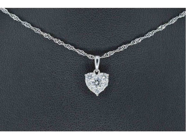 Witgouden hartvormige hanger met diamanten, excl. ketting - afbeelding 3 van  7