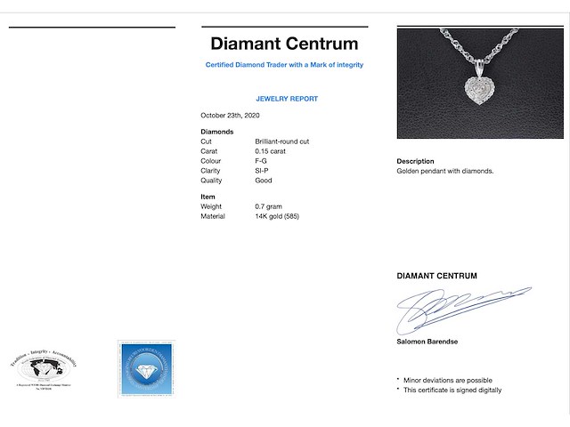 Witgouden hartvormige hanger met diamanten - afbeelding 3 van  7